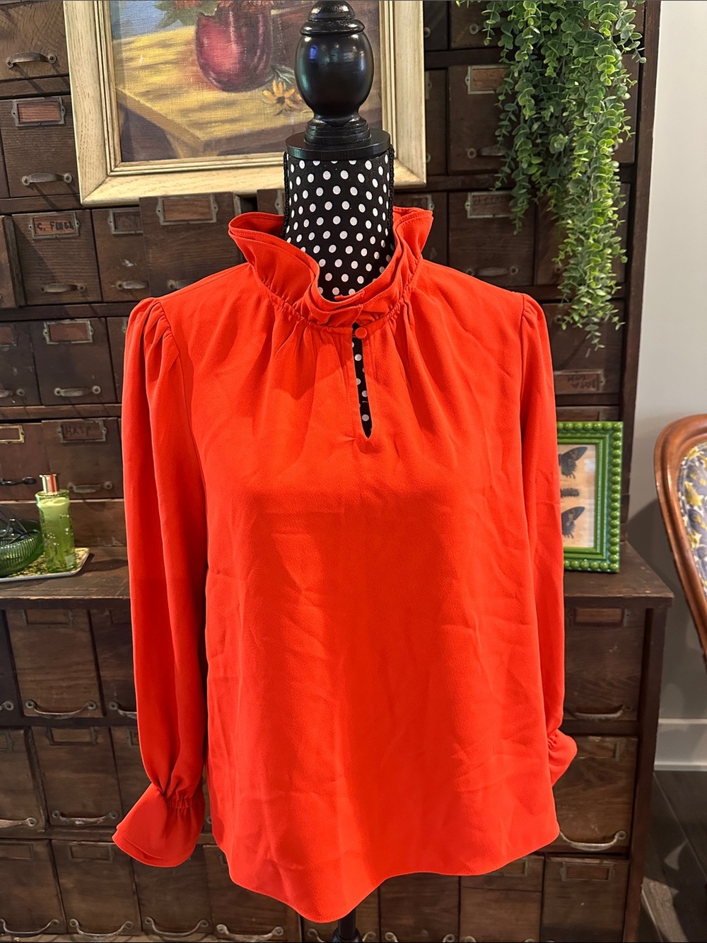 J. Crew Bright Orange Ruffle-Neck Long Sleeve Blouse